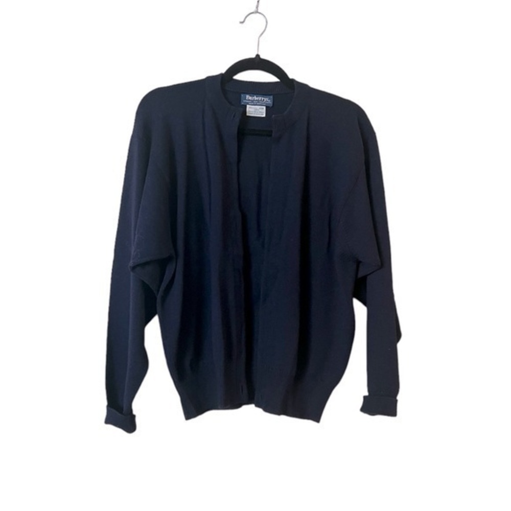 Burberry Merino 2000 Wool Vintage Navy Blue Cardigan Sweater, missing buttons